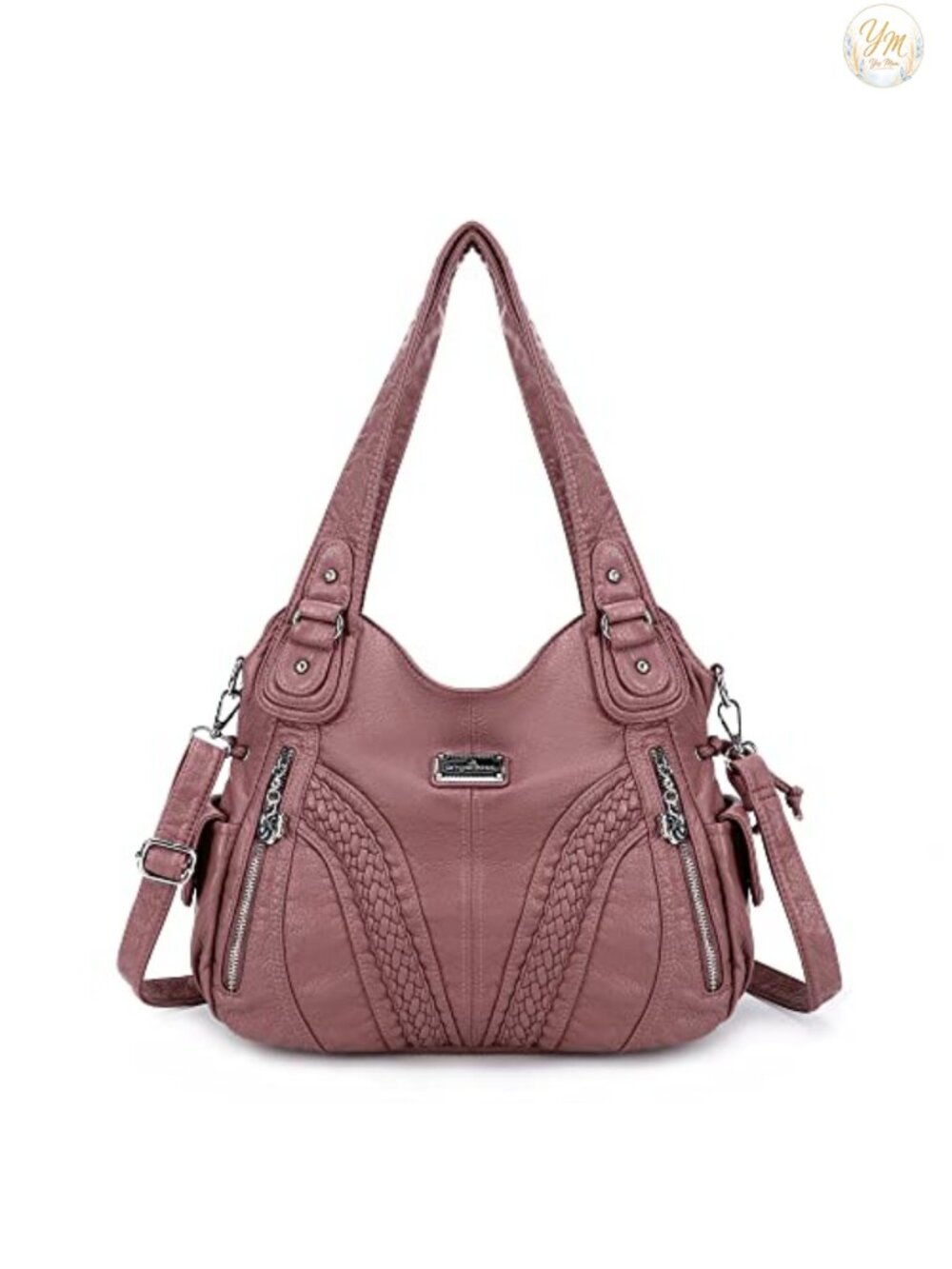 Washed PU Leather Tote Bag Shoulder Satchel Handbag Purse, Zipper Pockets